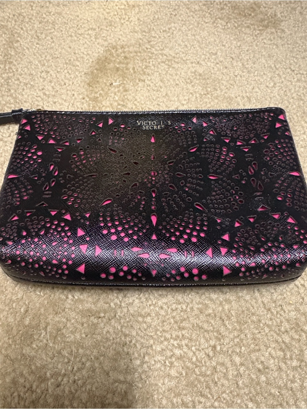 Victoria's Secret Black with Hot Pink Laser-Cut Cosmetic Pouch